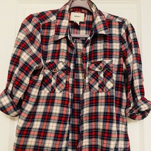 Plaid Sleeved Button Up Top